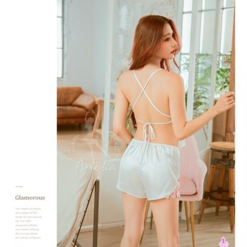 星光密碼 浪漫柔緞美背肚兜短褲二件式情趣性感睡衣M081-細節圖4