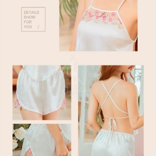 星光密碼 浪漫柔緞美背肚兜短褲二件式情趣性感睡衣M081-細節圖8