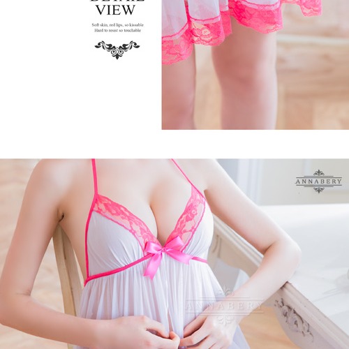 【大尺碼】白桃綁脖薄紗開襟二件式情趣性感睡衣V021-細節圖7