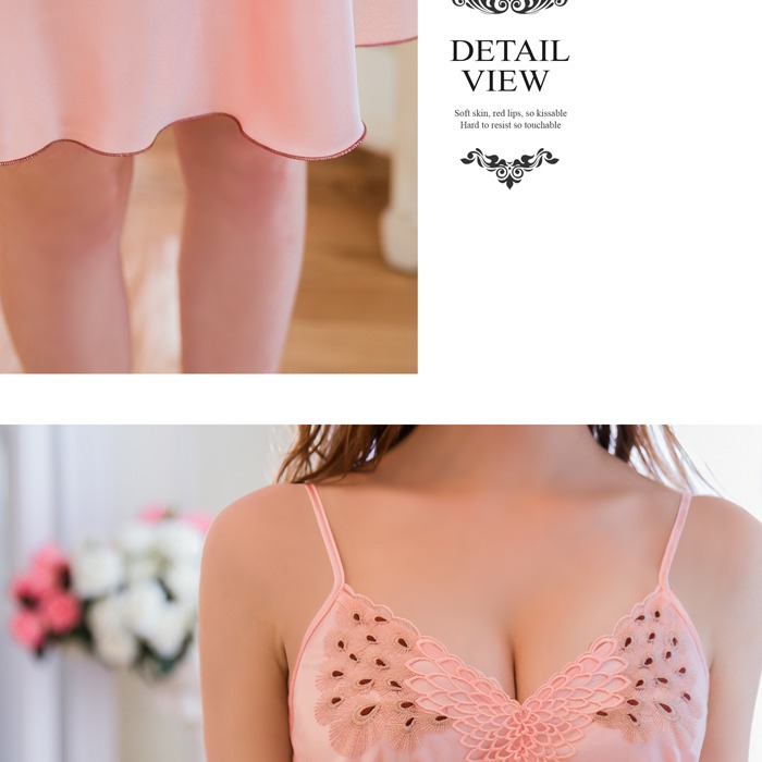 【大尺碼】低調裸膚刺繡V領柔緞情趣性感睡衣V006-細節圖6