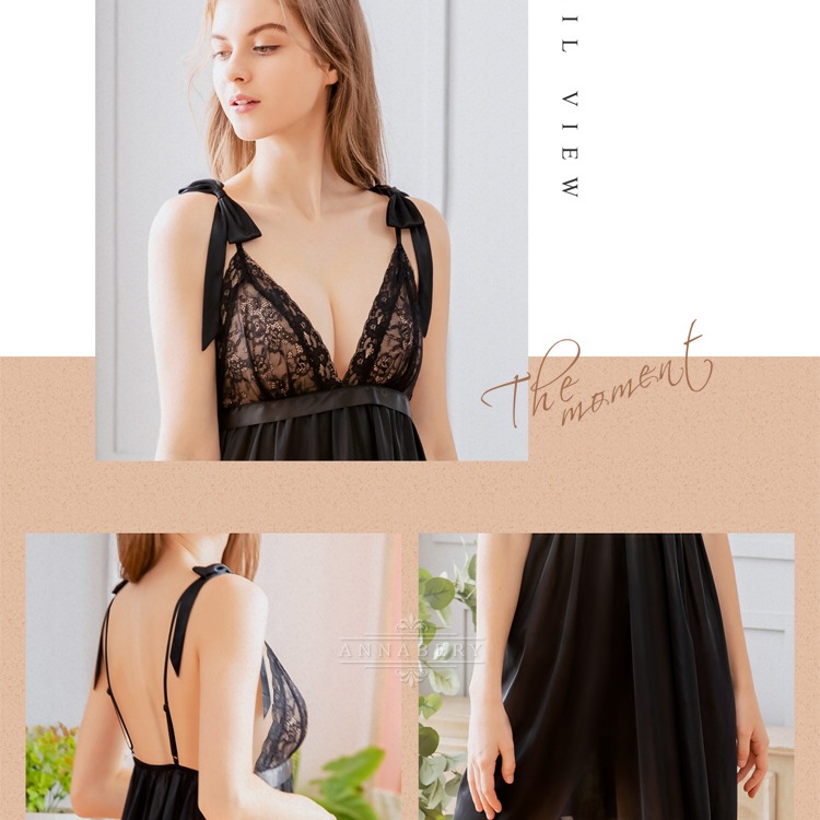 【大尺碼】蕾絲柔緞蝴蝶結肩帶顯瘦情趣性感睡衣Q018-細節圖7