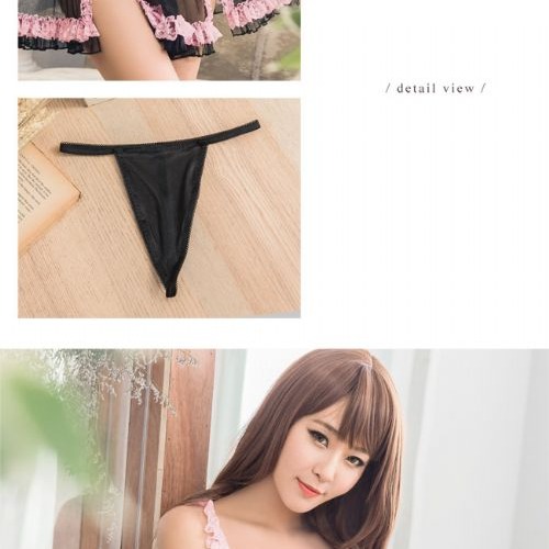 星光密碼 黑色柔紗粉紅滾邊二件式情趣性感睡衣E133-細節圖7