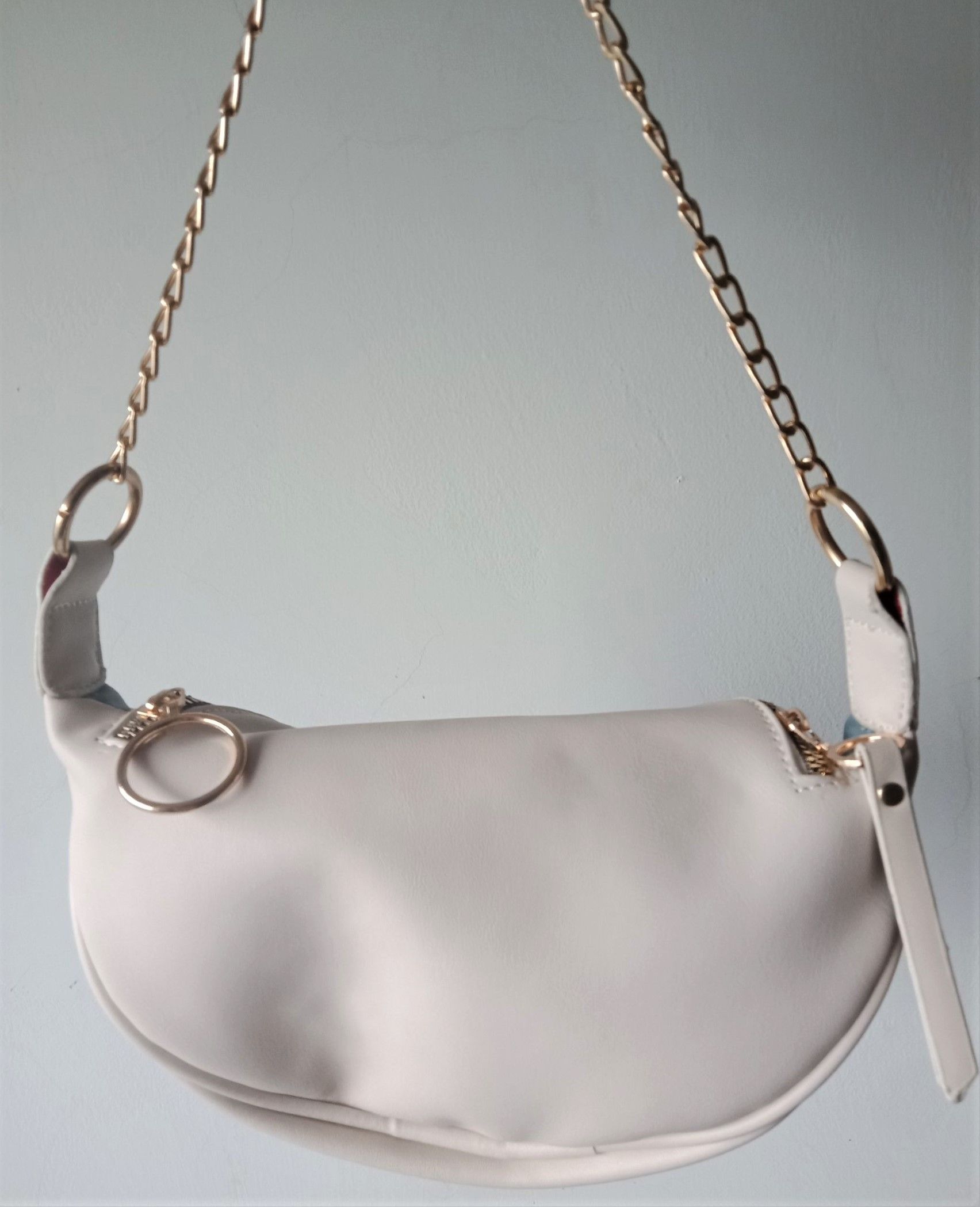 全新 水藍似麂皮面斜 鍊條手提包斜背包  （附波西米亞風背帶）-細節圖3