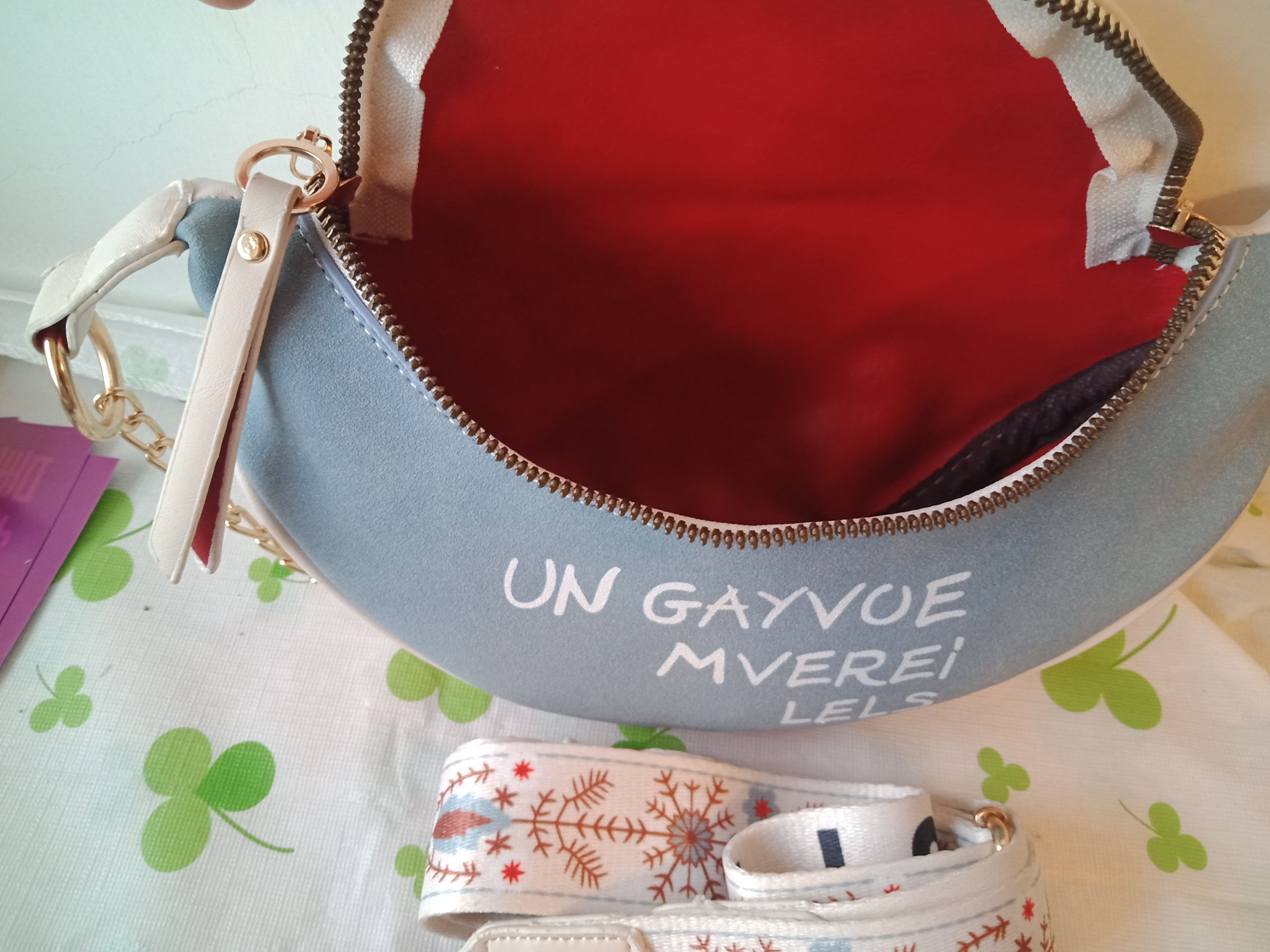 全新 水藍似麂皮面斜 鍊條手提包斜背包  （附波西米亞風背帶）-細節圖5