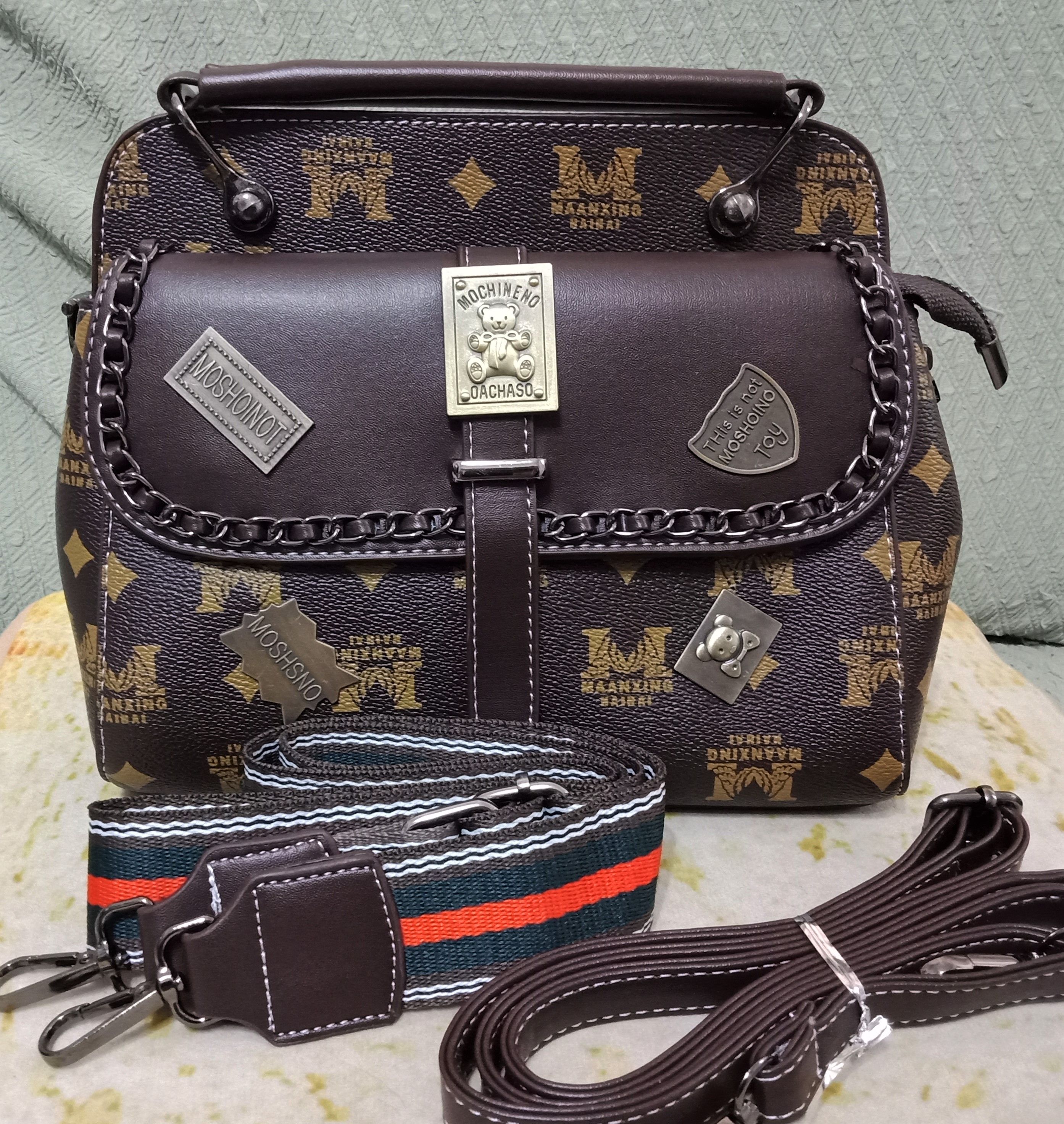 全新 Micky Ken 絕版小熊M圖案造型劍橋包 手提包 側背包 斜背包（附兩條背帶）-細節圖2