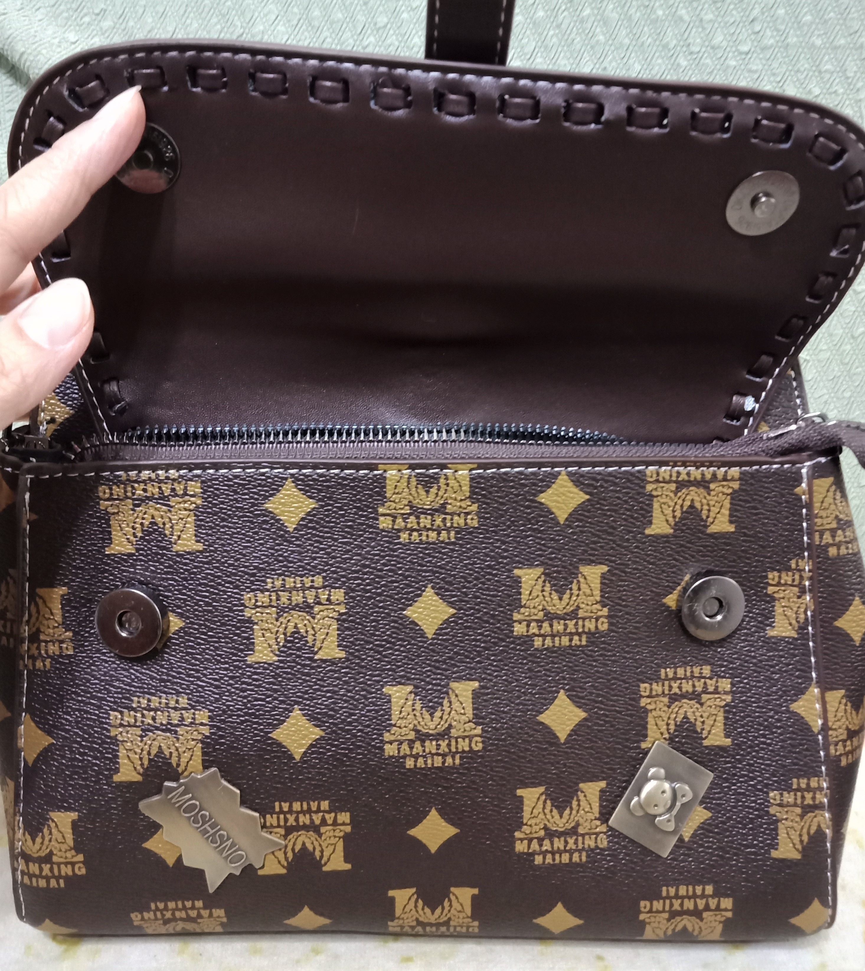 全新 Micky Ken 絕版小熊M圖案造型劍橋包 手提包 側背包 斜背包（附兩條背帶）-細節圖5