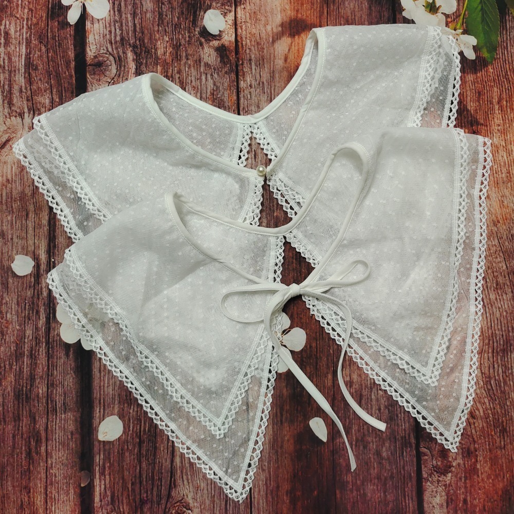 春夏百搭網紗雙層蕾絲大V披肩大領子假領子-細節圖5