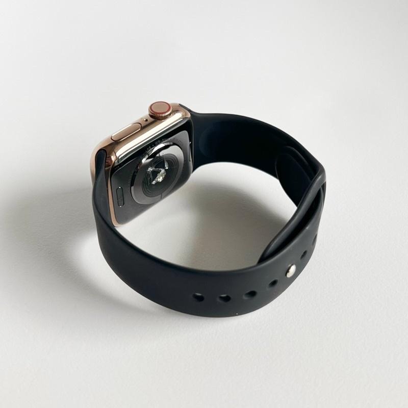 金色不鏽鋼錶殼 Apple Watch 5代 40mm LTE 行動網路 黑色矽膠錶帶 S5-細節圖3