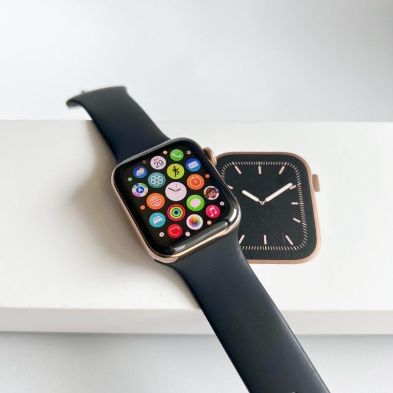 金色不鏽鋼錶殼 Apple Watch 5代 40mm LTE 行動網路 黑色矽膠錶帶 S5-細節圖5