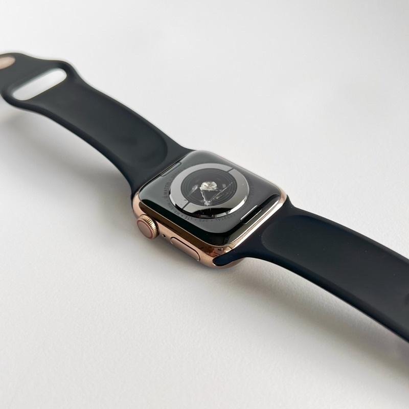 金色不鏽鋼錶殼 Apple Watch 5代 40mm LTE 行動網路 黑色矽膠錶帶 S5-細節圖6