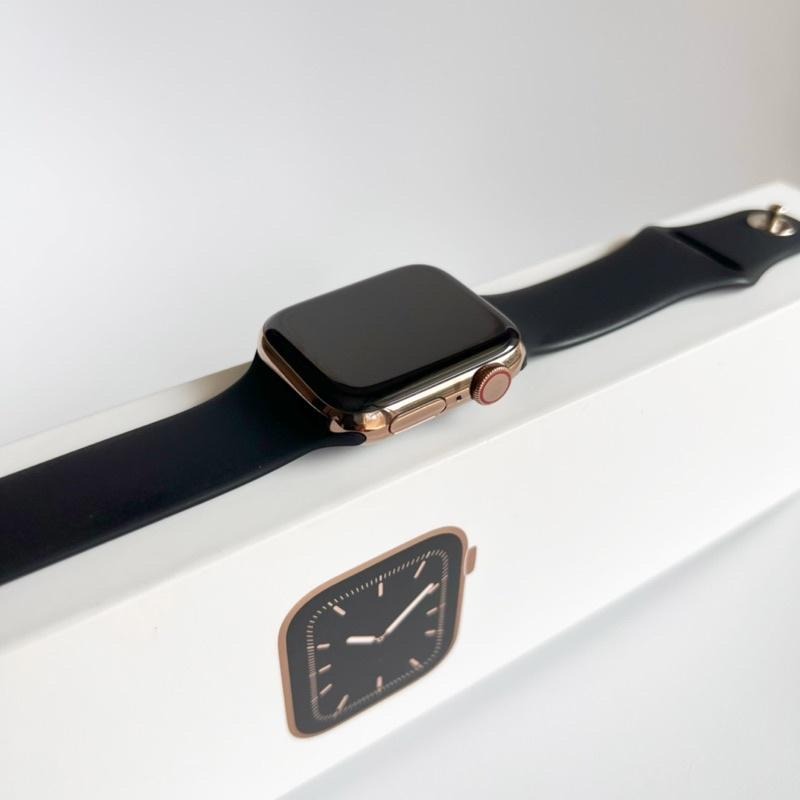 金色不鏽鋼錶殼 Apple Watch 5代 40mm LTE 行動網路 黑色矽膠錶帶 S5-細節圖7