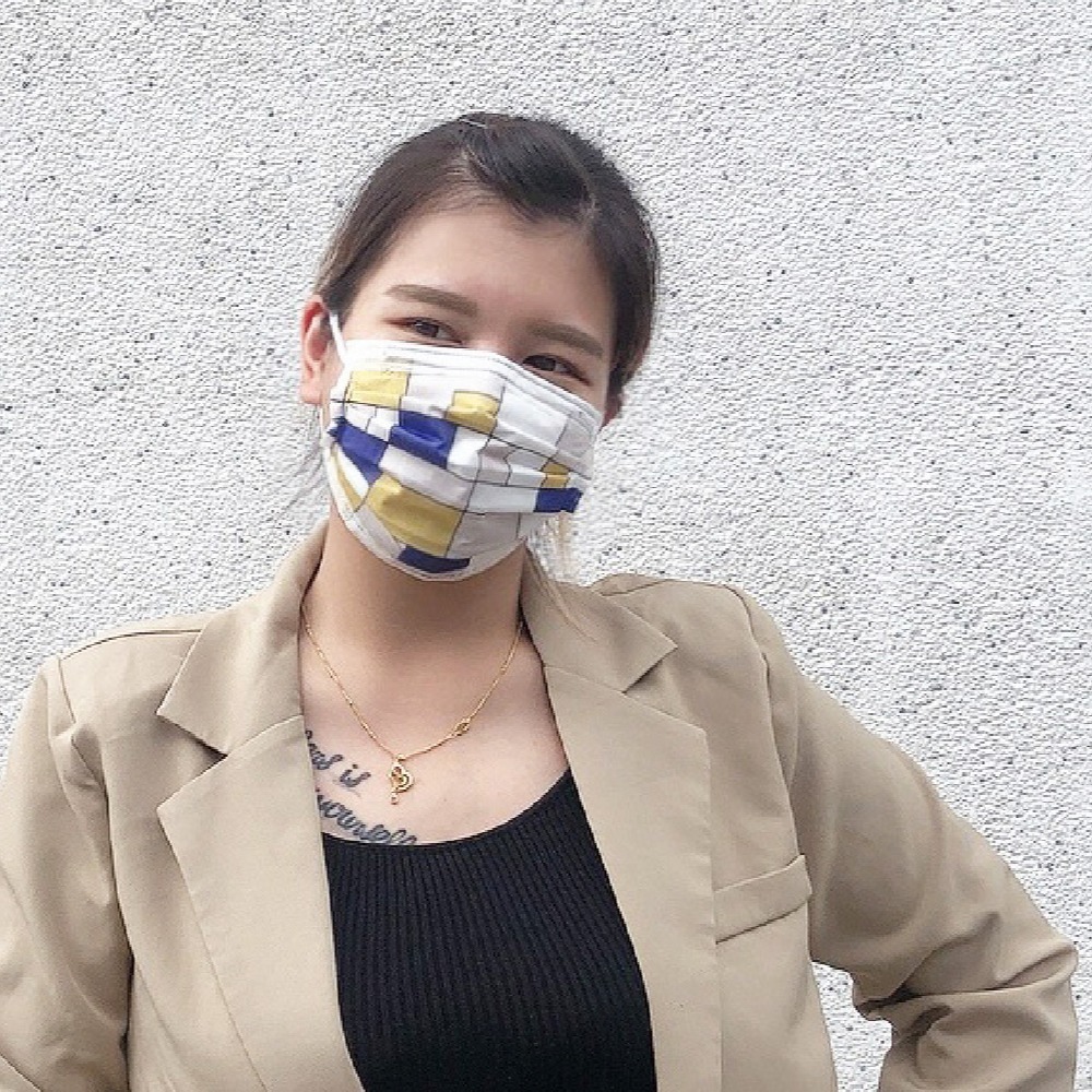蒙德里安-黃藍款_設計系列_成人醫療寬耳帶平面口罩_台灣製_雙鋼印_獨立包裝_40入_瑪思克MASKE-細節圖3