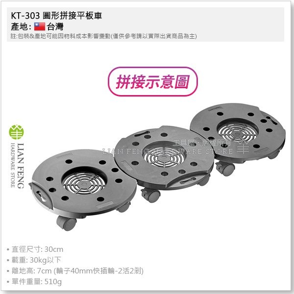 【工具屋】*含稅* KT-303 圓形拼接平板車 工作車 圓形 趴地車 花盆移動台車 盆栽 推車 托盤 水泥盆 台灣製-細節圖5