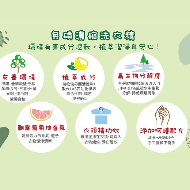 【工具屋】*含稅* 統一生機 濃縮無磷洗衣精 (朝露葡萄柚) 1800g/瓶 中性配方 友善環境 洗淨衣物 不含甲醛-細節圖4