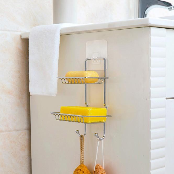 【好買商城】魔力無痕貼雙層肥皂架 免釘鑽強力無痕帶掛勾雙層香皂置物架-細節圖5