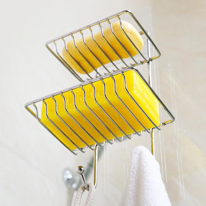 【好買商城】魔力無痕貼雙層肥皂架 免釘鑽強力無痕帶掛勾雙層香皂置物架-細節圖6