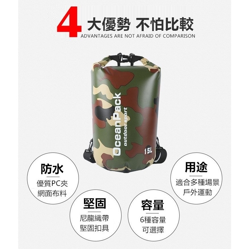 防水包 【24H出貨🔥】 防水袋 20L大容量 收納包 收納袋 溯溪袋 漂流袋 溯溪包 迷彩造型【CP083】-細節圖5