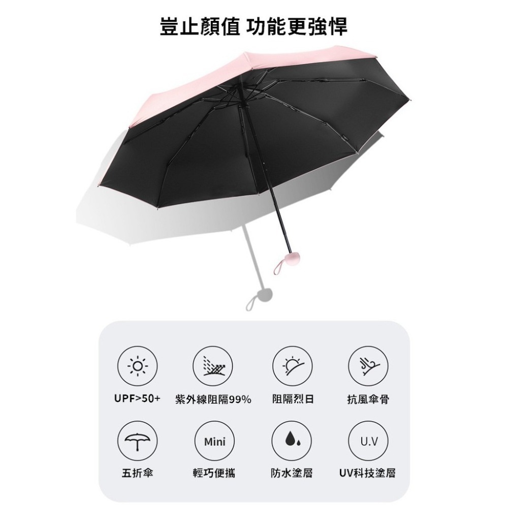 【黑膠+抗紫外線UPF50】折疊傘 抗uv 傘 雨傘 陽傘 黑膠傘 膠囊傘 晴雨傘 迷你傘 五折傘【RS1113】-細節圖4