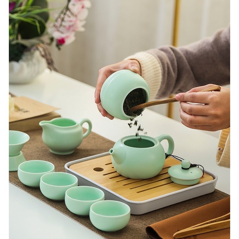 陶瓷旅行茶具組 附收納包 攜帶式茶具 泡茶組 茶壺 茶杯 登山 露營 陶瓷茶具 【RS1069】-細節圖3