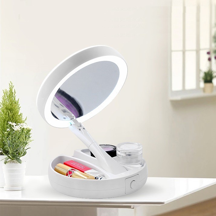 美妝 360度自由轉動 雙面折疊LED燈化妝鏡 雙面鏡子 補光放大一次搞定 立鏡 梳妝鏡 桌鏡【RS853】-細節圖7