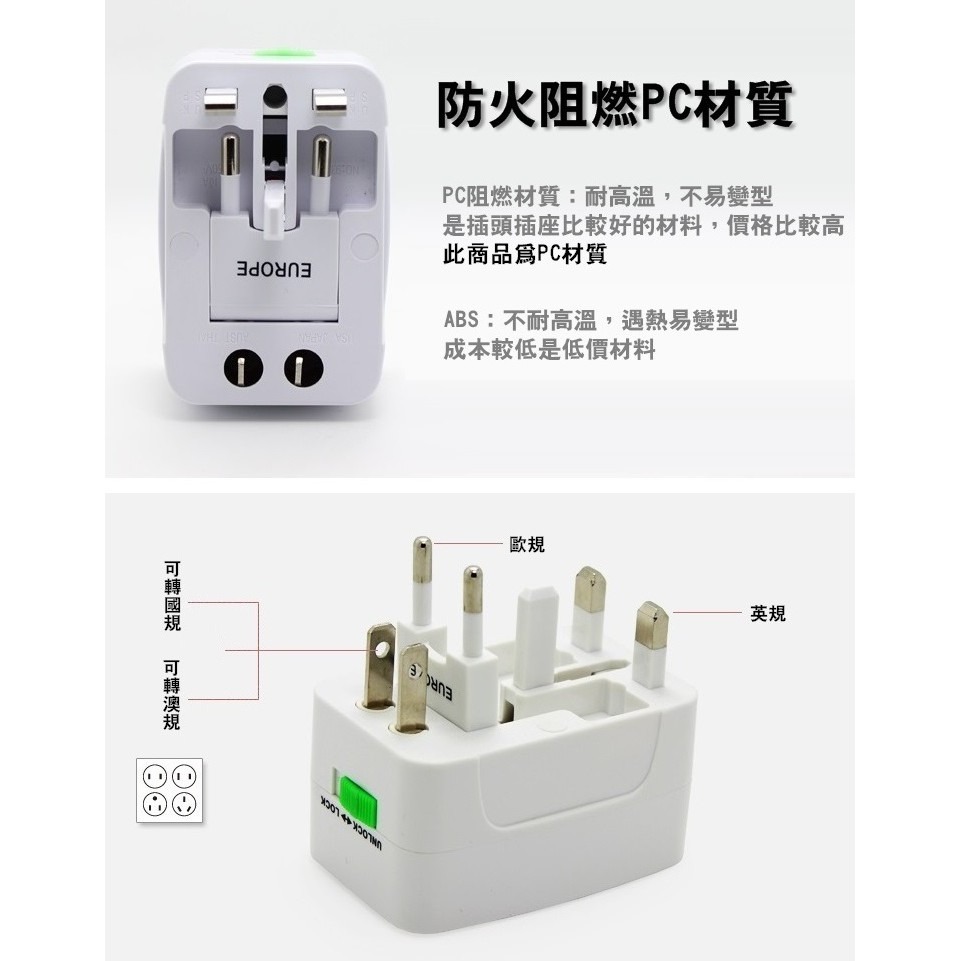 轉接插頭 多國轉換插座 雙USB充電 旅行插座 多國轉接頭 出國必備 萬用插座 轉接頭 多國轉接插座【RS732】-細節圖3