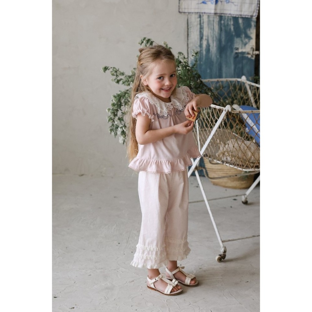 FLO 格紋荷葉寬褲-細節圖2