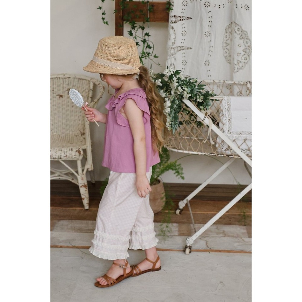 FLO 格紋荷葉寬褲-細節圖3