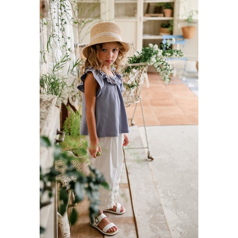 FLO 格紋荷葉寬褲-細節圖4