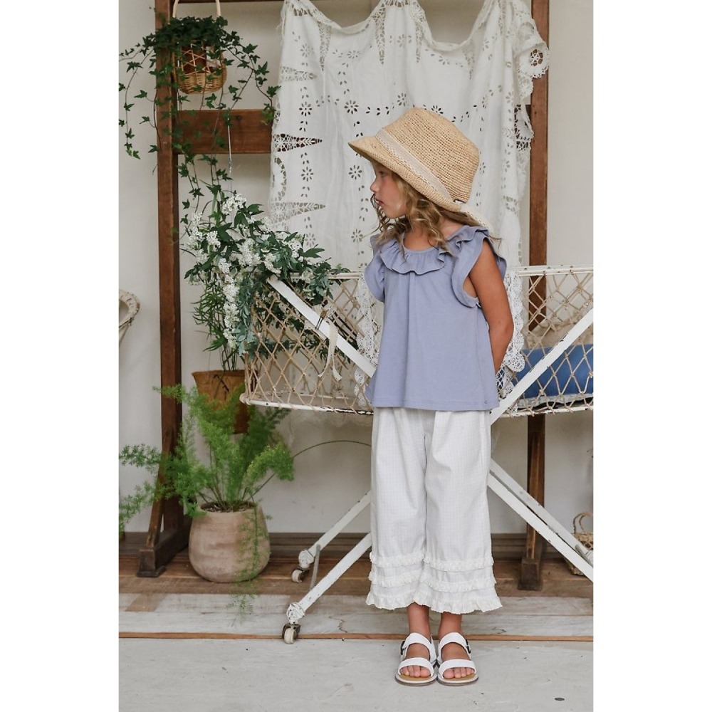 FLO 格紋荷葉寬褲-細節圖5