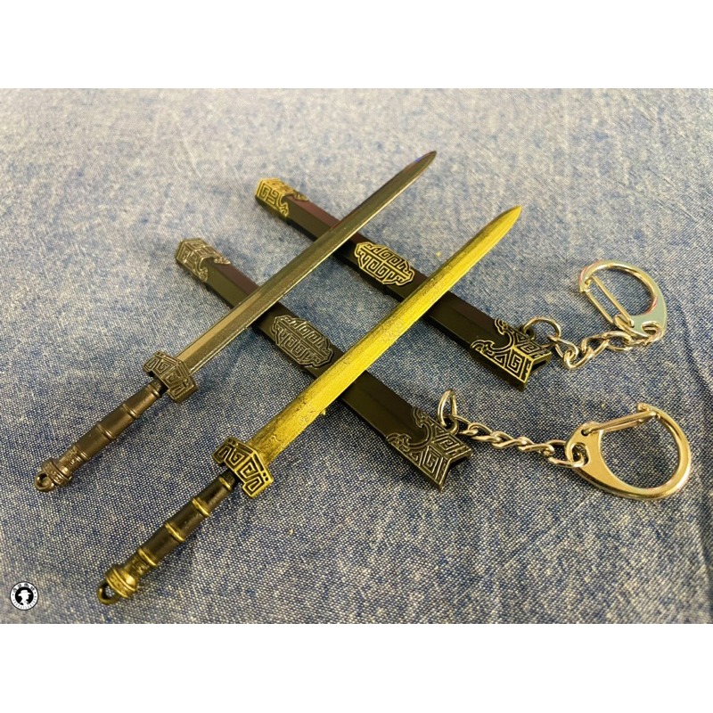 12公分合金古代漢劍秦始皇劍如意劍越王劍/古銅金槍色/迷你兵器鑰匙圈/刀鞘刀身部分款式有花紋/刀柄也有設計-細節圖8