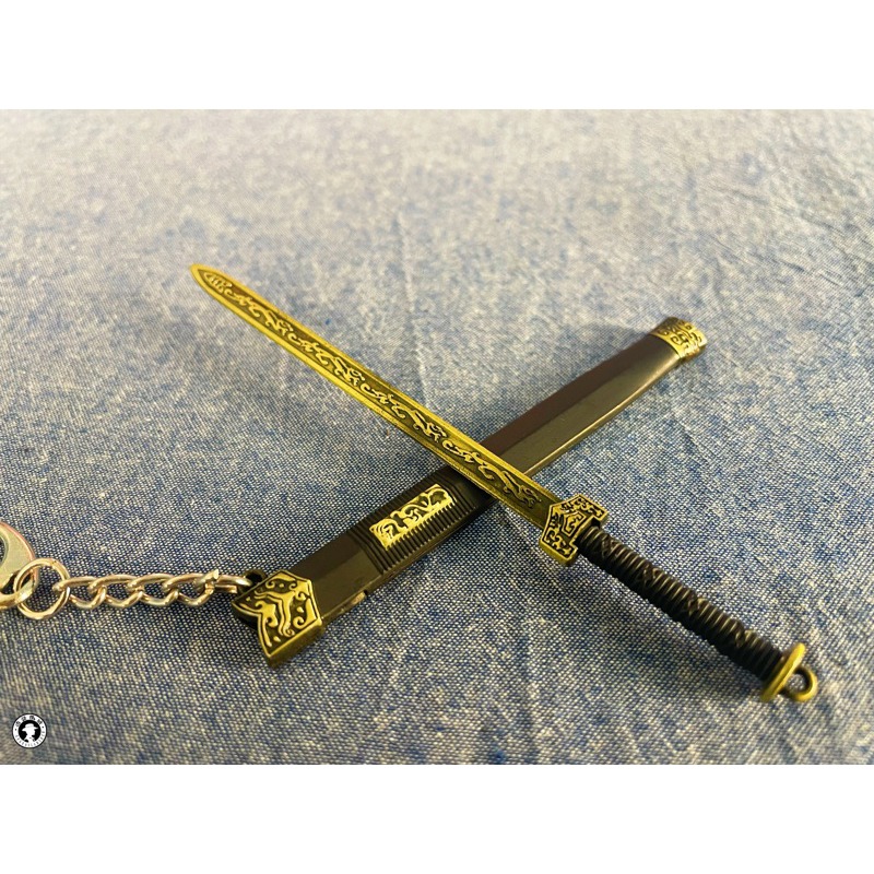 12公分合金古代漢劍秦始皇劍如意劍越王劍/古銅金槍色/迷你兵器鑰匙圈/刀鞘刀身部分款式有花紋/刀柄也有設計-規格圖9