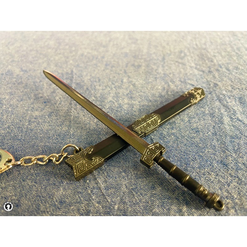 12公分合金古代漢劍秦始皇劍如意劍越王劍/古銅金槍色/迷你兵器鑰匙圈/刀鞘刀身部分款式有花紋/刀柄也有設計-規格圖9