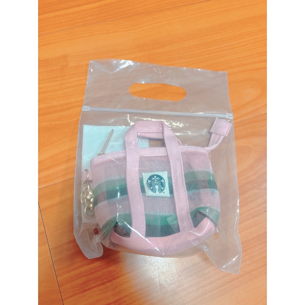 星巴克 茄芷網格零錢包收納包 粉 綠-規格圖1