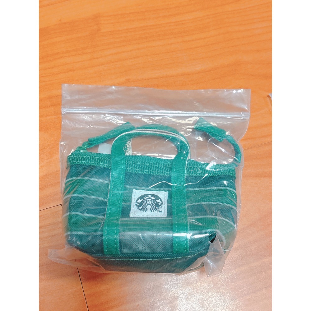 星巴克 茄芷網格零錢包收納包 粉 綠-規格圖1
