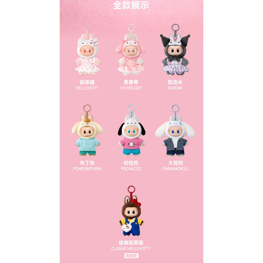 Labubu 正品 popmart 泡泡瑪特 labubu 拉布布x三麗鷗Sanrio 角色聯名 絨毛吊飾 盲盒-細節圖2