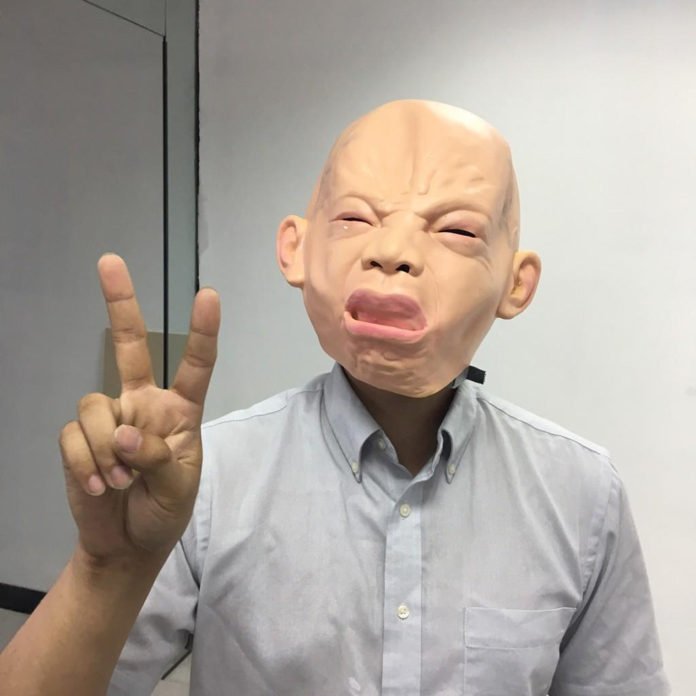 【台灣24H出貨】綠魚面具 綠魚頭套 嬰兒哭面具 哭臉面具 萬聖節 聖誕節 整人頭套 生日搞笑 禮物【RT004】-細節圖5