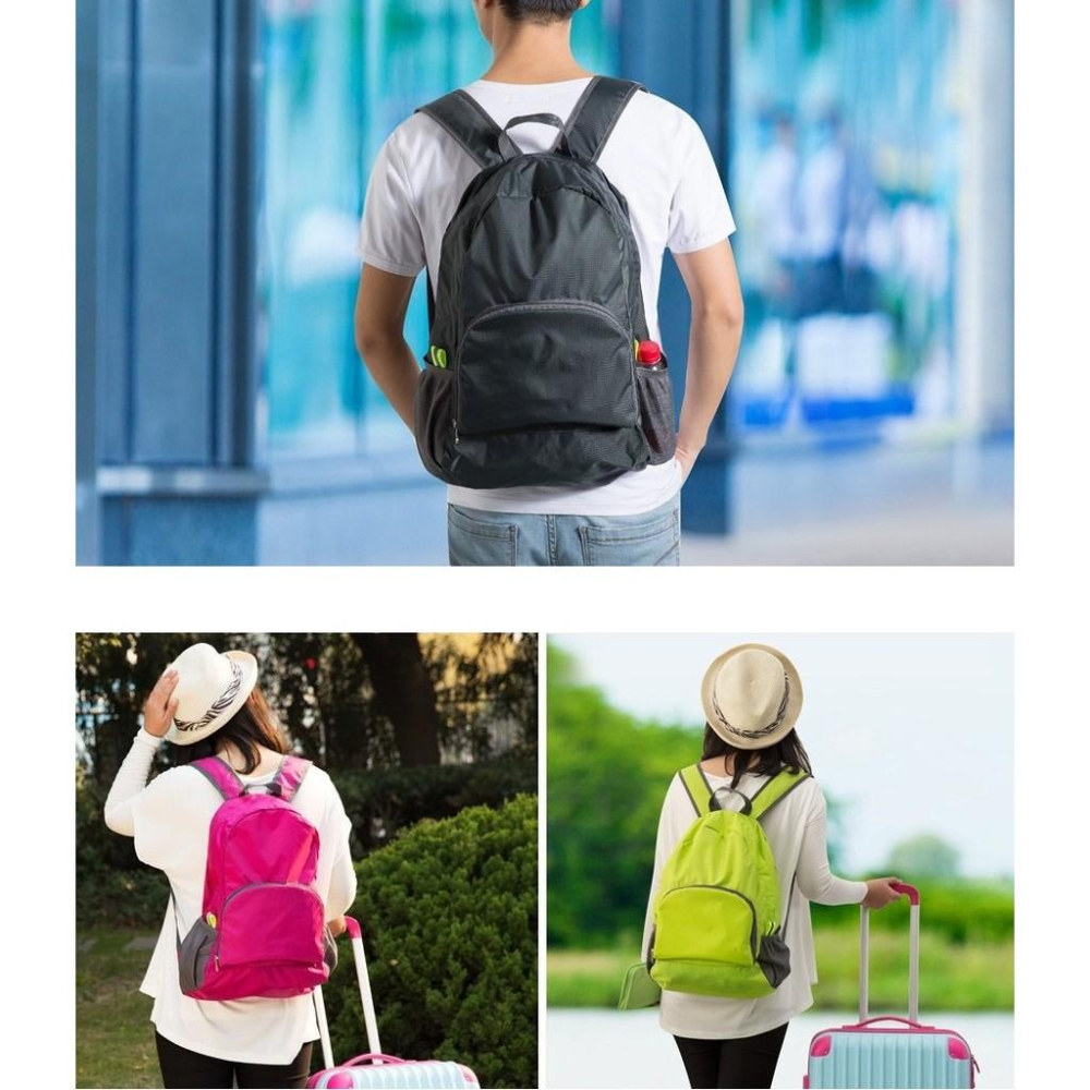 旅行外出用折疊後背包 大容量糖果色收納包 有反光條安全防護 非護照夾 行李箱 束帶【RB398】-細節圖2