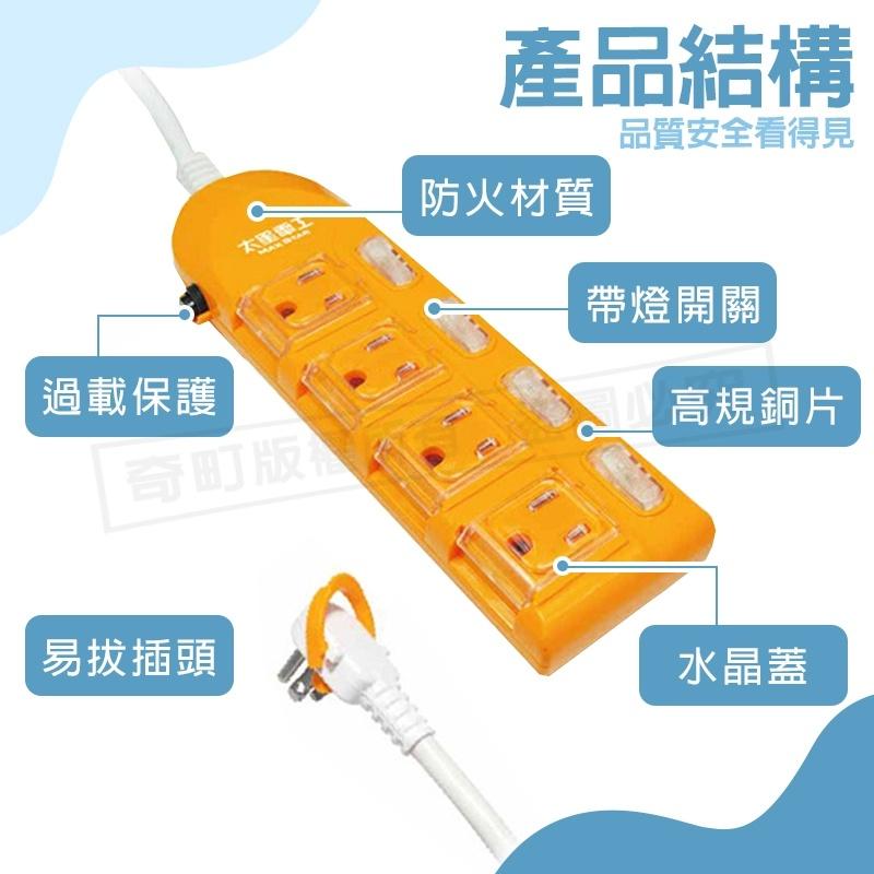 【台灣製造 太星蓋安全延長線3P 】延長線 電腦延長線 安全延長線 多孔延長線 電源線 插座 3孔 6尺 9尺-細節圖4