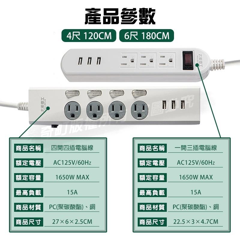 【台灣製造 速充寶USB延長線3P 】USB延長線 延長線 電腦延長線 安全延長線 多孔延長線 獨立開關 3孔 6尺-細節圖9