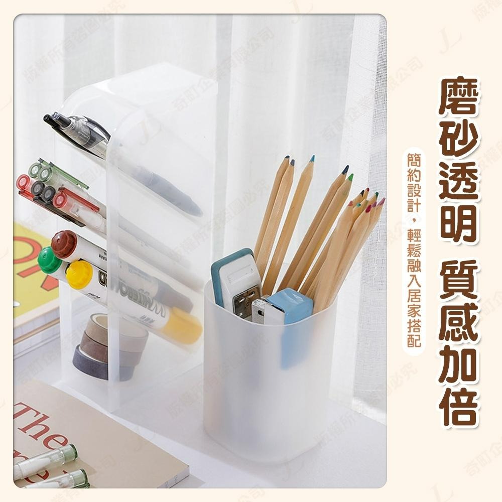 【快速出貨】筆筒 斜插筆筒  文具收納 化妝品收納 桌面收納盒 斜插式 磨砂透明收納盒 收納筒 直立筆筒 筆盒-細節圖5