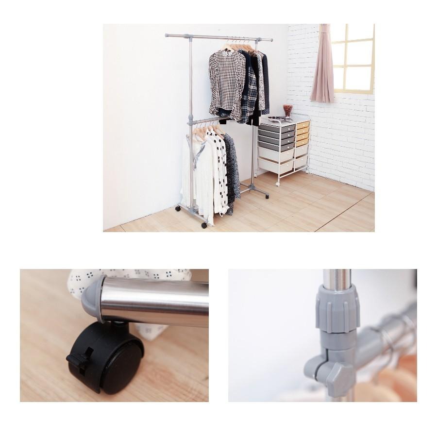 【強身不鏽鋼單桿雙掛伸縮衣架】衣架 衣櫥 曬衣架 掛衣架 單桿衣架-細節圖6