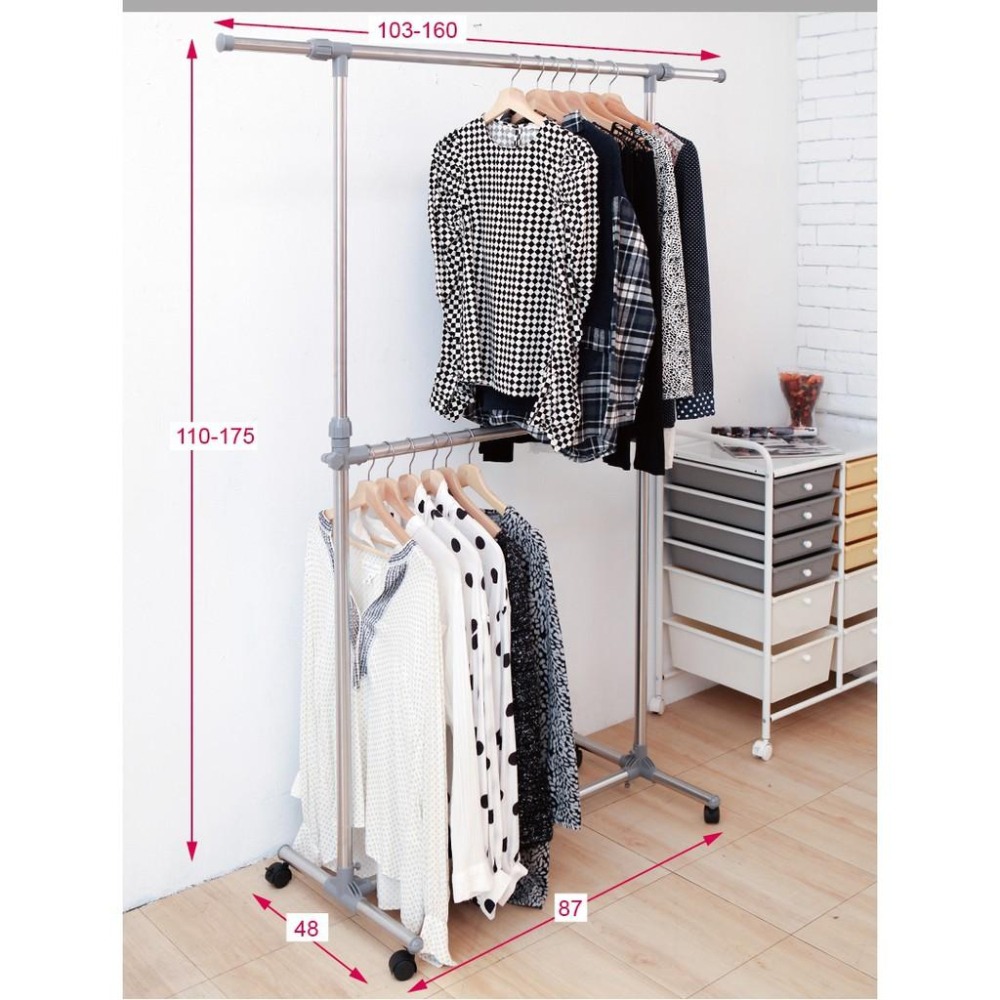 【強身不鏽鋼單桿雙掛伸縮衣架】衣架 衣櫥 曬衣架 掛衣架 單桿衣架-細節圖8