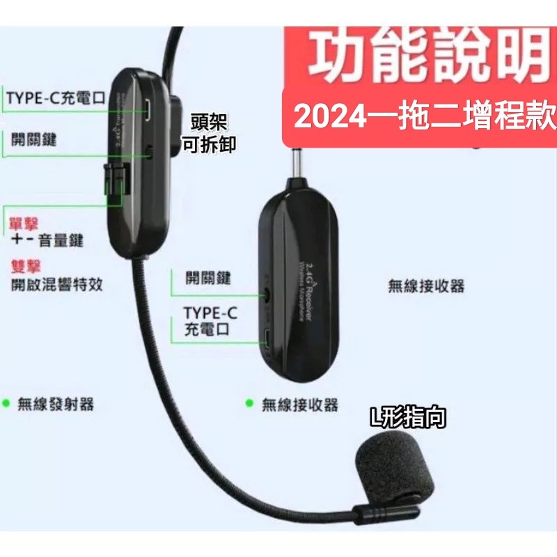 教學神器2024最新款20毫秒無敵續航20小時傳聲DXn2.4G 頭戴 無線麥克風教學教師教練舞蹈老師誦經市場叫賣演講-細節圖4