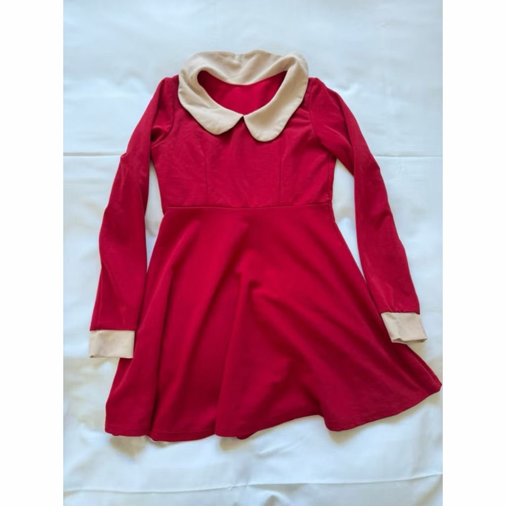二手衣物出清 優惠二手衣物 大特賣 ❤️紅色翻領長袖洋裝👗二手品-細節圖4