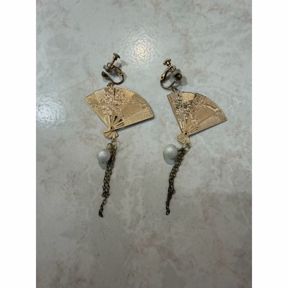 二手品出清😇 複古扇子耳夾古風漢服扇形國風耳飾女+古風扇子流蘇步搖髮簪女後腦勺盤髮簪子旗袍髮釵頭飾髮飾 二手品-細節圖2