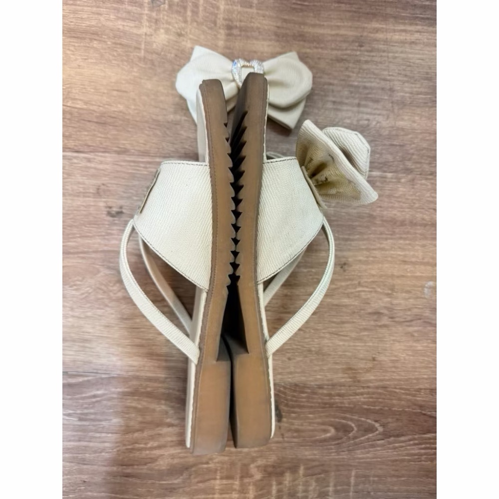 二手品出清😇女鞋 拖鞋 平底 閃亮鑽飾 軟Q 橡膠防滑25 二手鞋 介意者勿下單 蝴蝶結🎀掉了-細節圖3