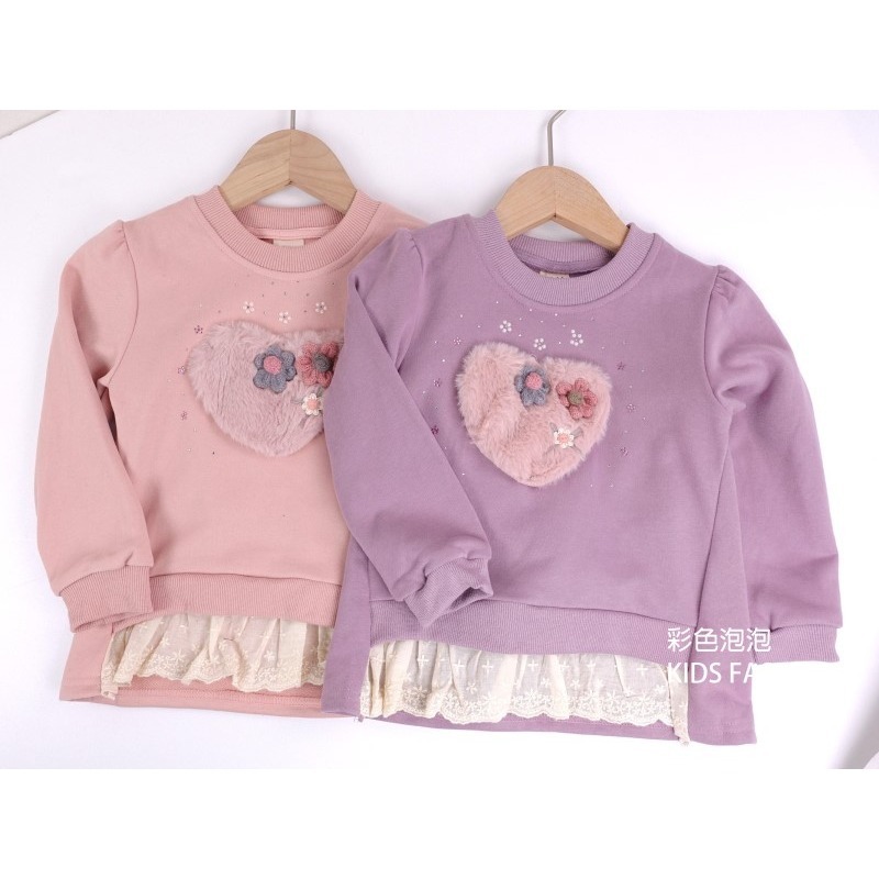 ○。° 彩色泡泡 °。○ 童裝【貨號F31442】秋冬。亮鑽絨毛愛心棉T~2色-細節圖4