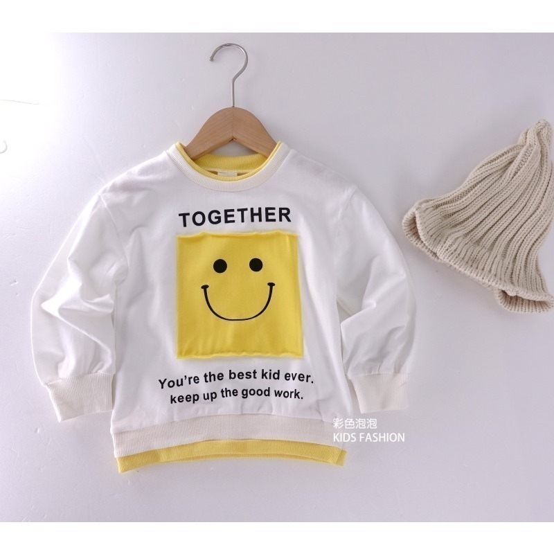 ○。° 彩色泡泡 °。○ 童裝【貨號F31546】秋冬。白色滾黃邊笑臉棉T-細節圖6