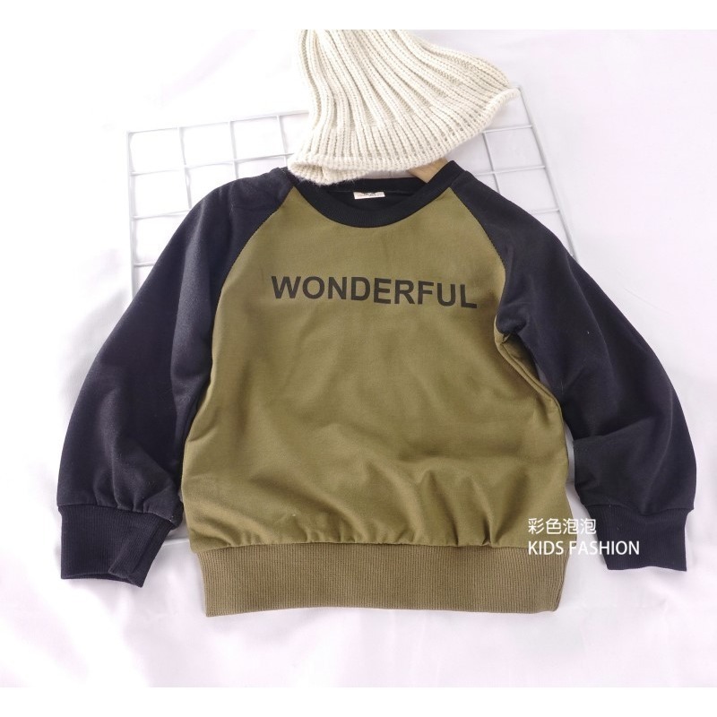 ○。° 彩色泡泡 °。○ 童裝【貨號F31560】秋冬。墨綠WONDERFUL接色袖棉T-細節圖3