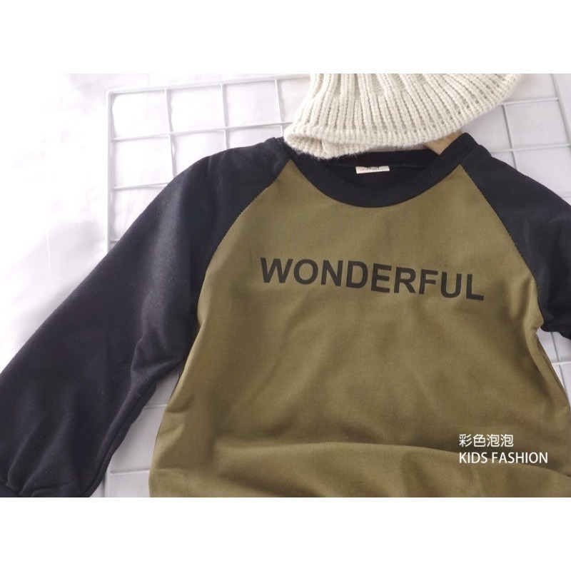 ○。° 彩色泡泡 °。○ 童裝【貨號F31560】秋冬。墨綠WONDERFUL接色袖棉T-細節圖6